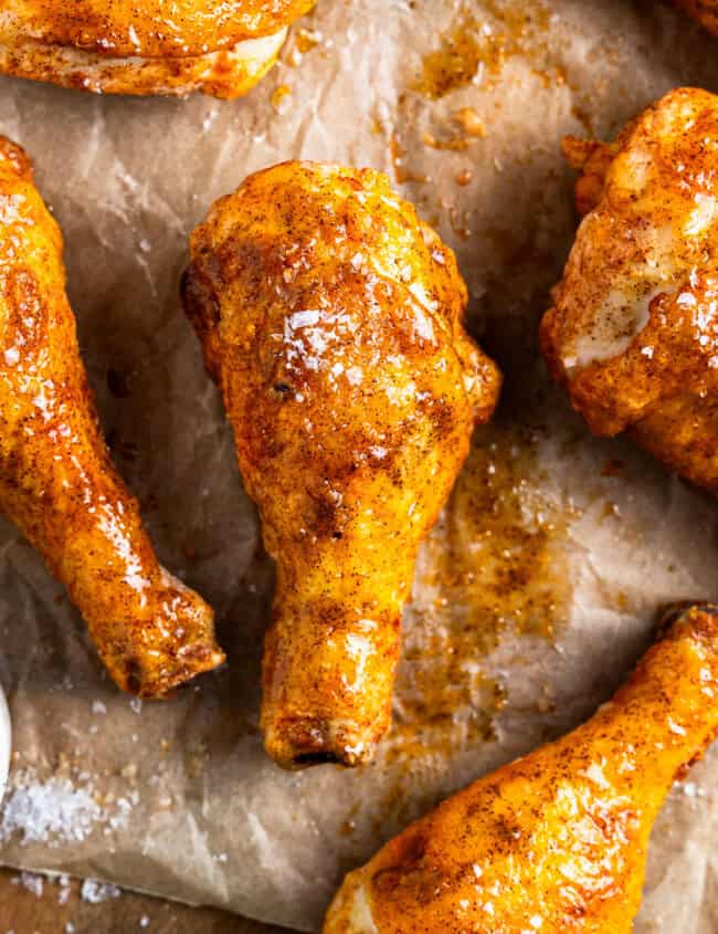 Oven fried chicken drumsticks.