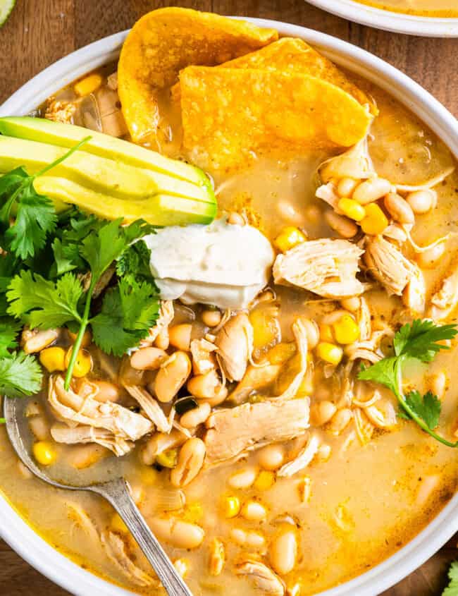 White chicken chili in a bowl.