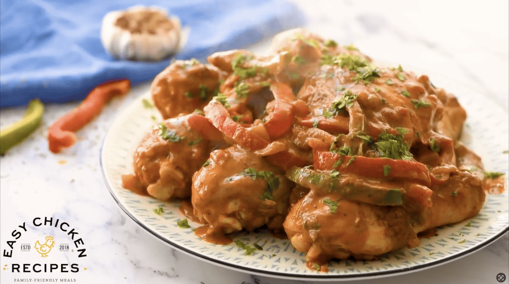 Chicken paprikash on a plate.