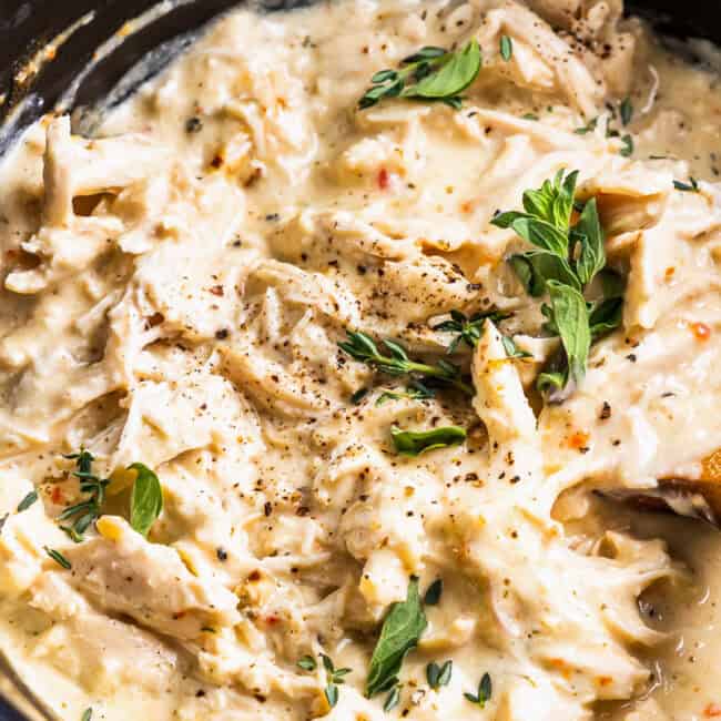 Creamy Italian chicken in a slow cooker.