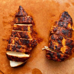 cooked sliced chicken breasts.