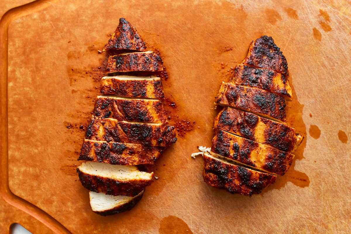 cooked sliced chicken breasts.