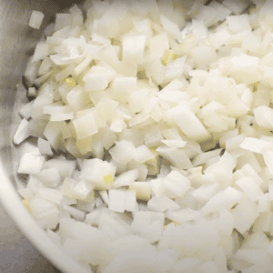 Diced onions in a pan.