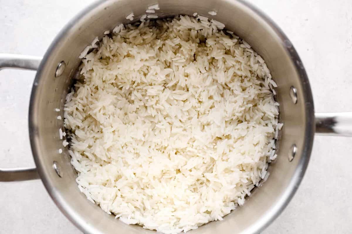 A pot of cooked coconut rice.