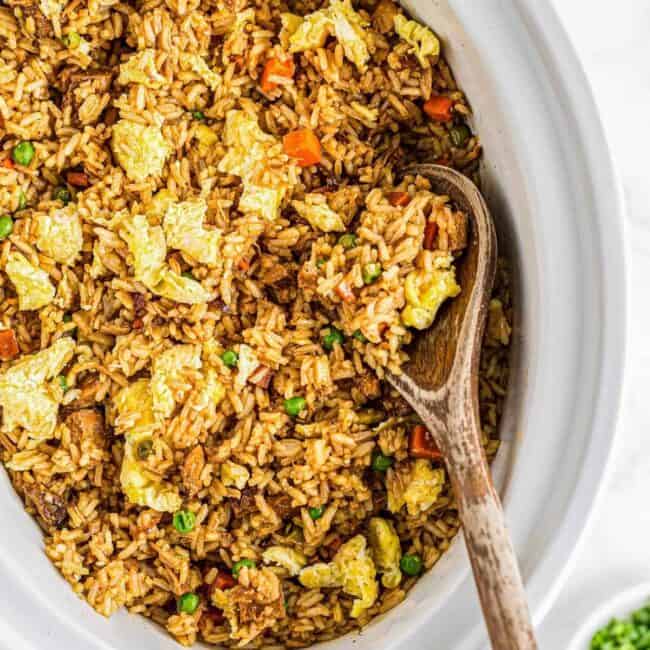 crockpot chicken fried rice in slow cooker