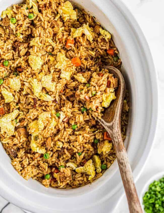 crockpot chicken fried rice in slow cooker