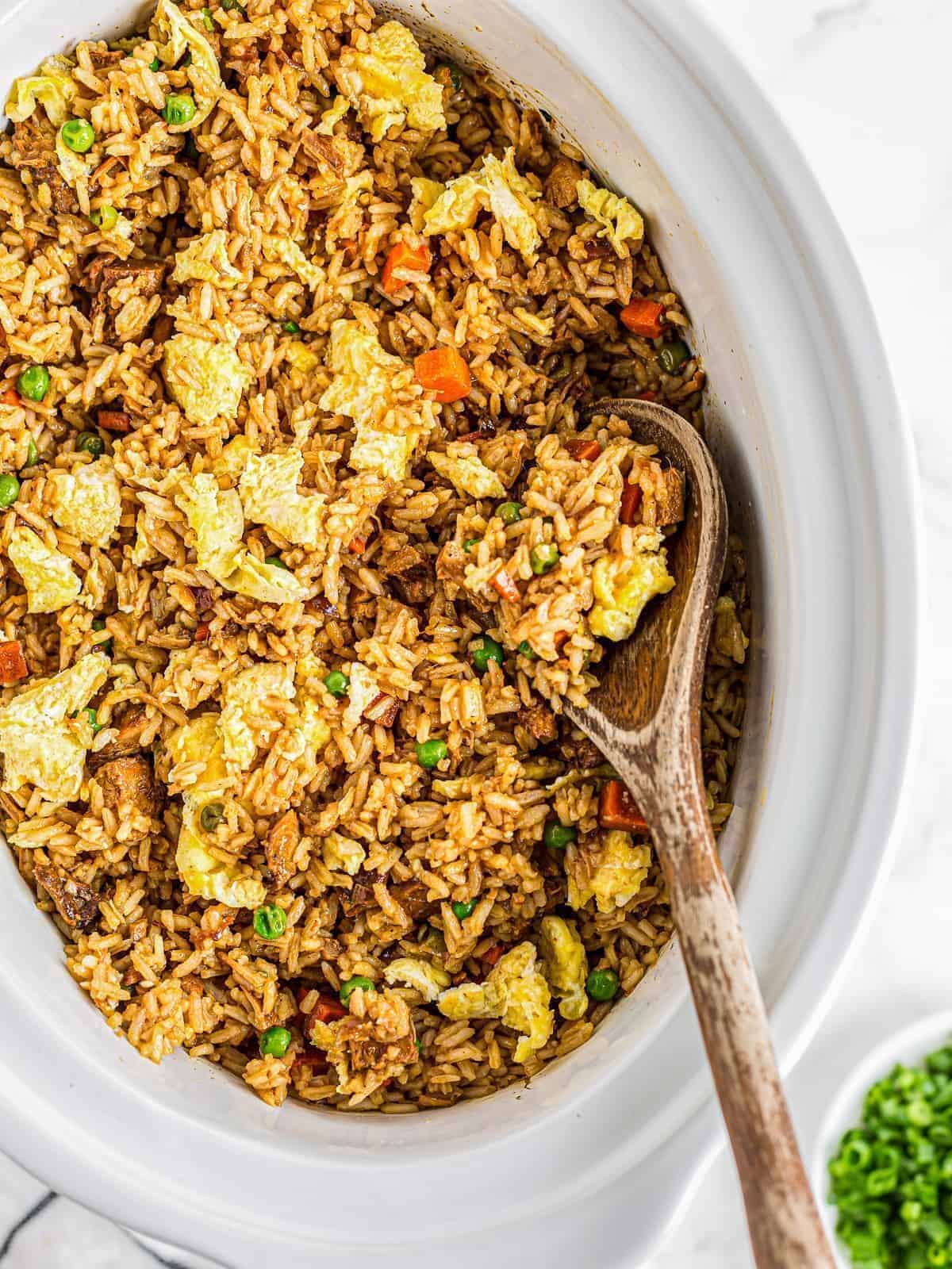 crockpot chicken fried rice in slow cooker