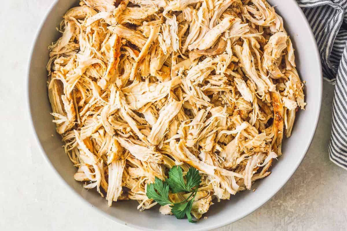 crockpot shredded chicken in bowl