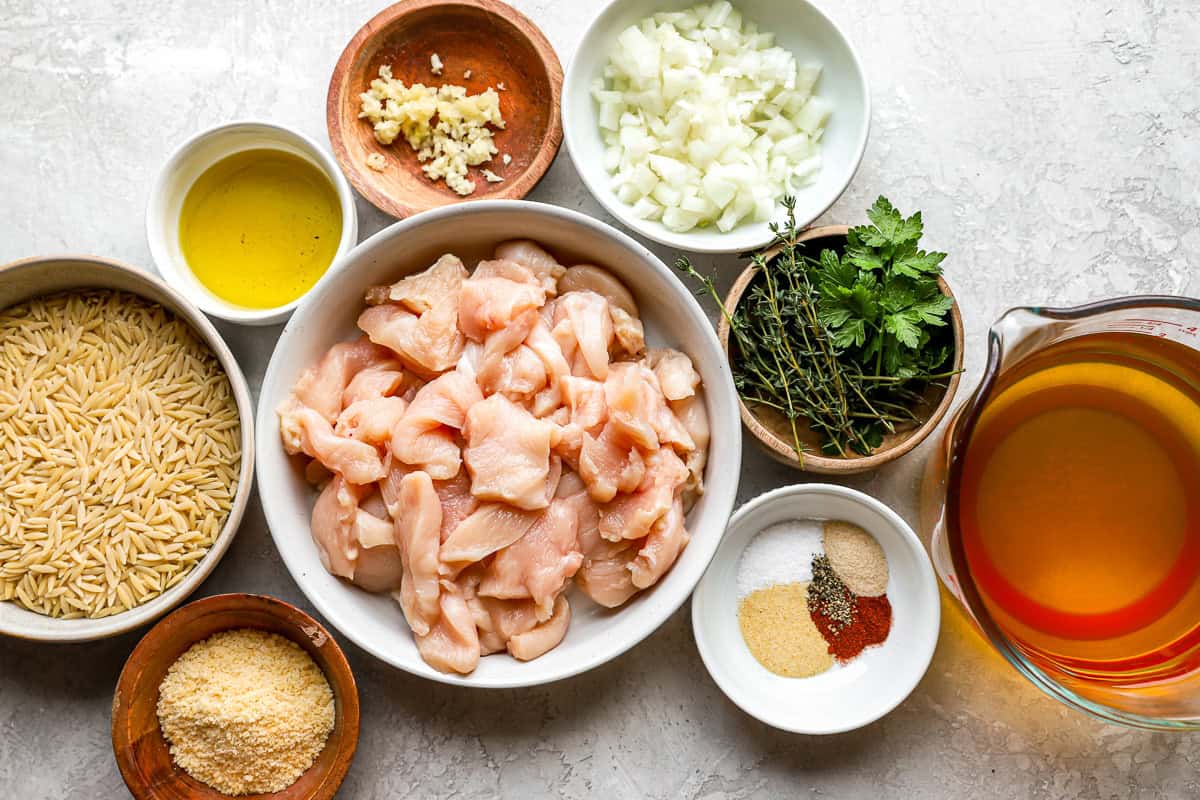 ingredients for creamy chicken orzo.