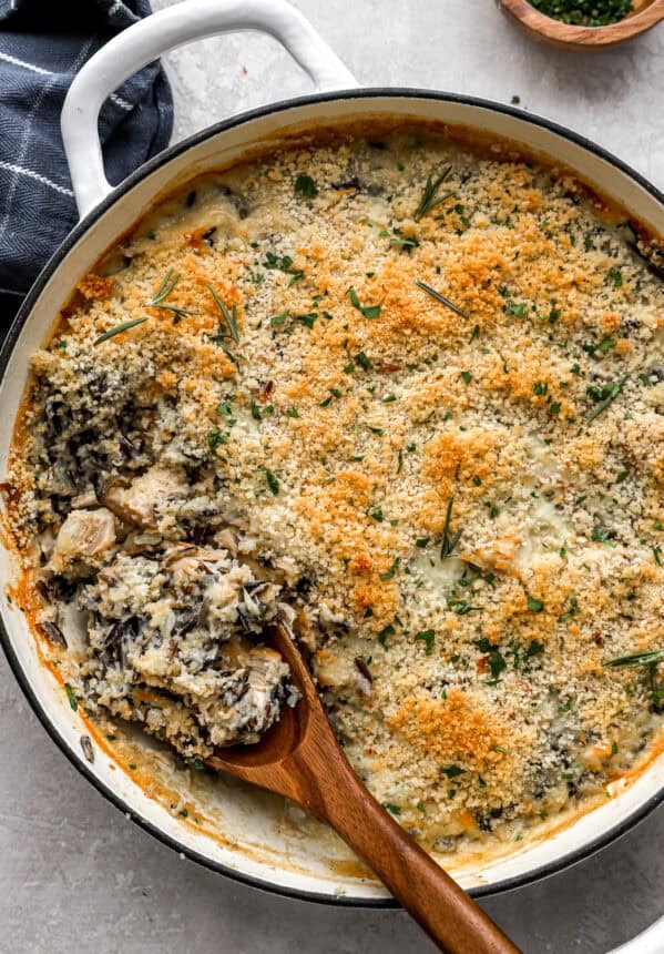 chicken wild rice casserole in a large pot.