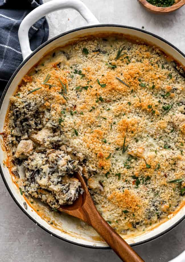 chicken wild rice casserole in a large pot.