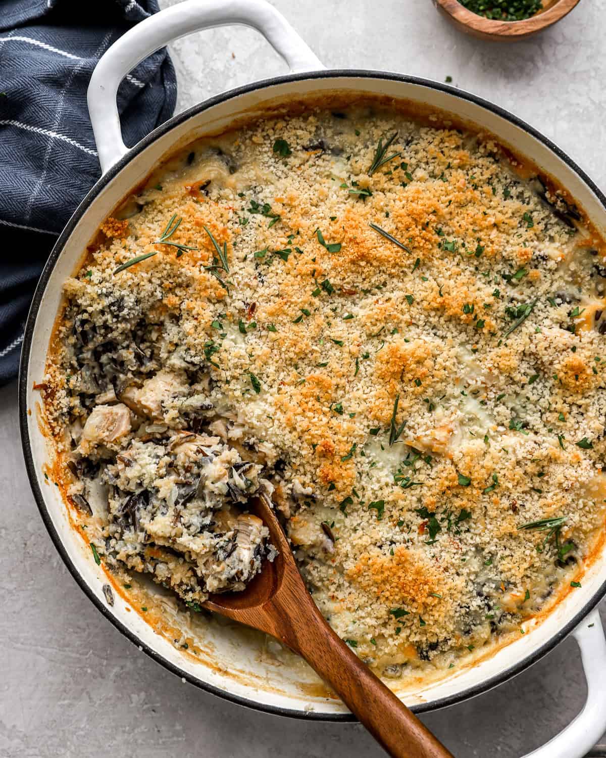 chicken wild rice casserole in a large pot.