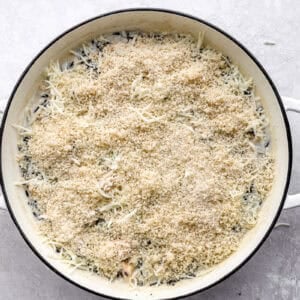 Casserole topped with breadcrumbs before baking.