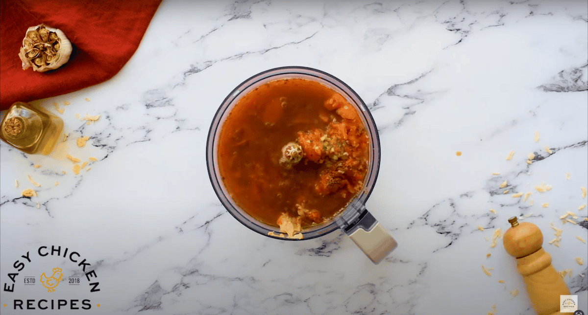 Mole sauce mixture in a blender.