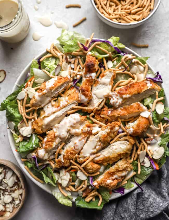 Applebee's copycat oriental chicken salad in a large bowl.