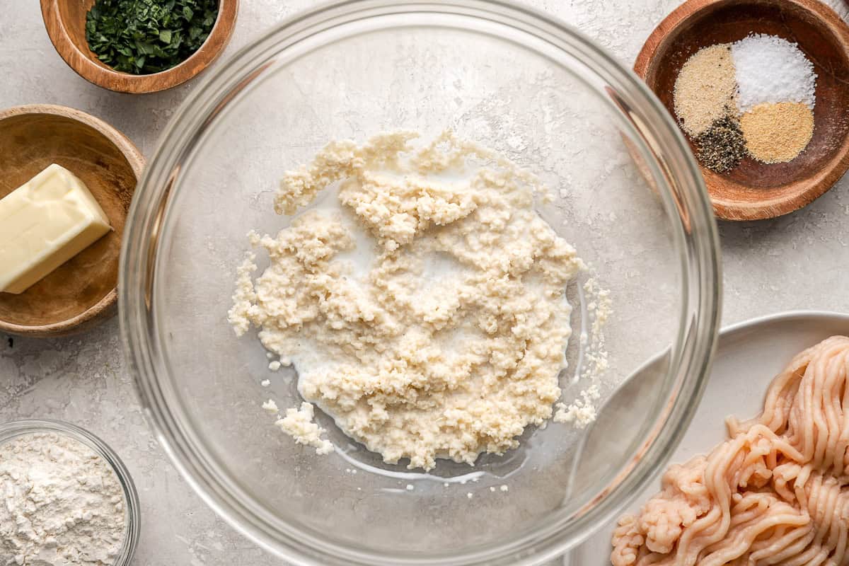 Breadcrumb mixture in a bowl.