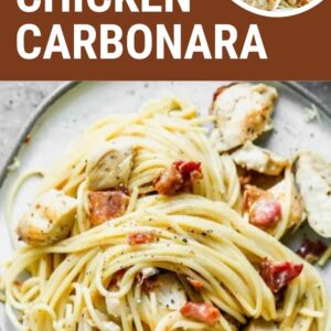 super easy chicken carbonara pin