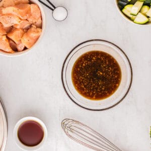honey soy sauce in a glass bowl.