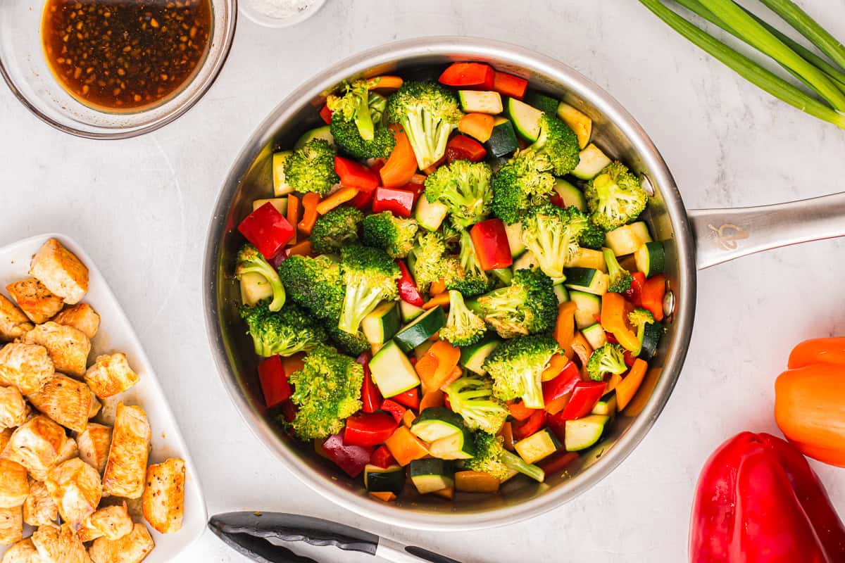 sautéed vegetables in a pan.