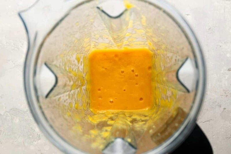 mango habanero pulp in a blender.