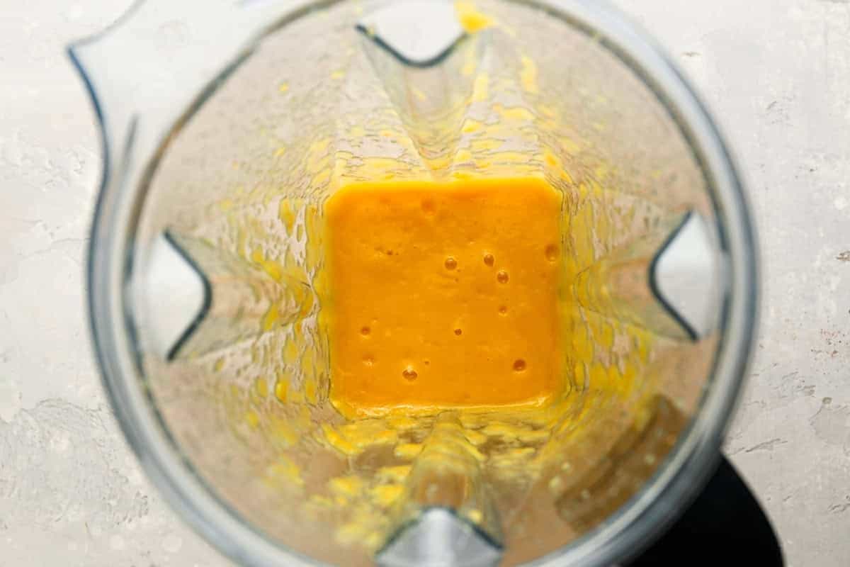 mango habanero pulp in a blender.