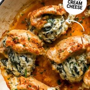 stuffed chicken thighs with cream cheese and spinach pin