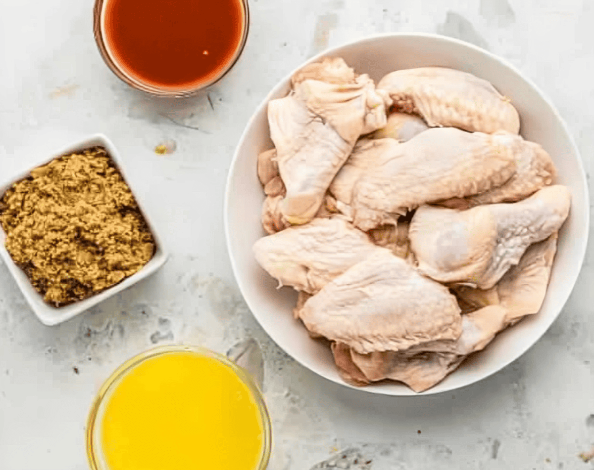 4 ingredients for Air Fryer buffalo chicken wings.