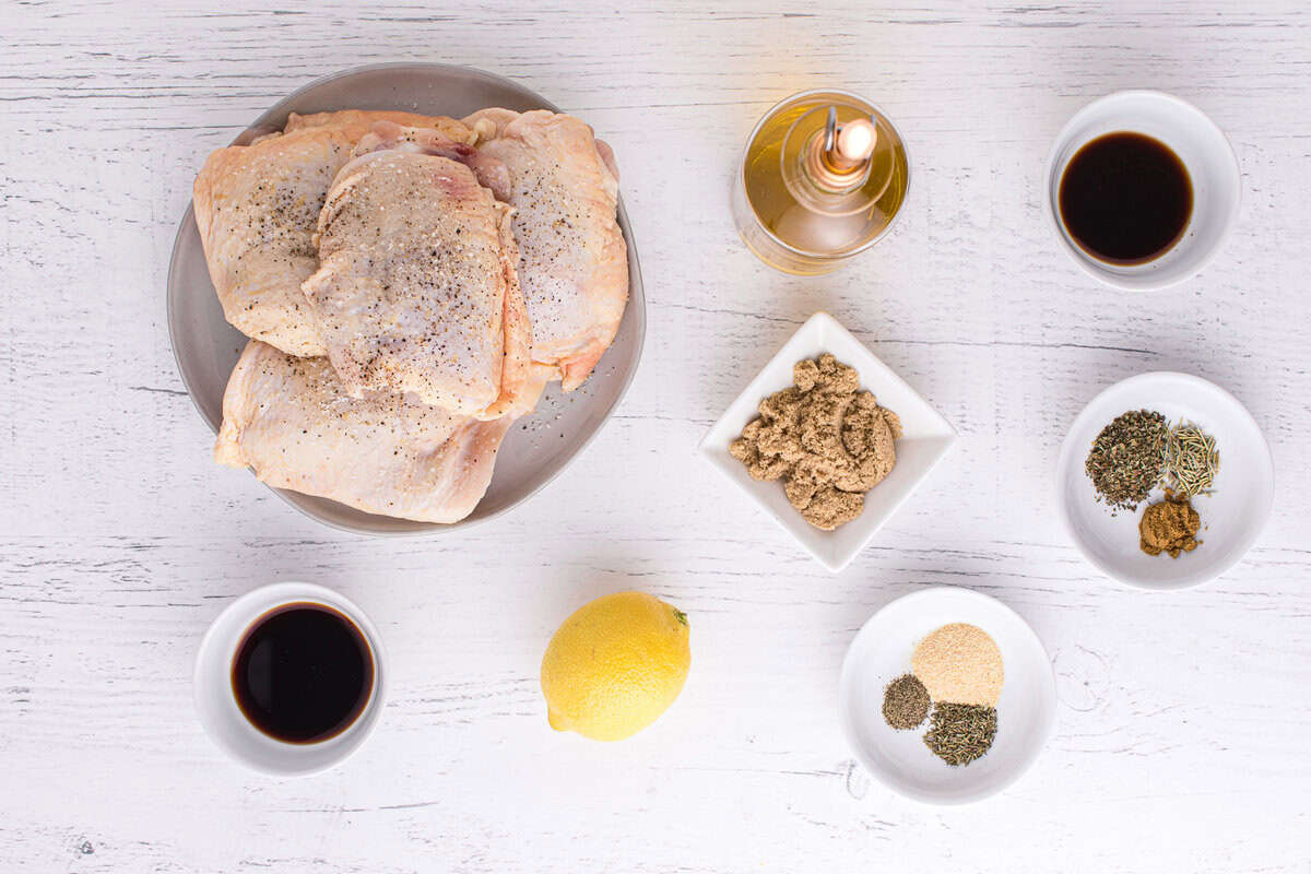 Ingredients for grilled chicken thighs.