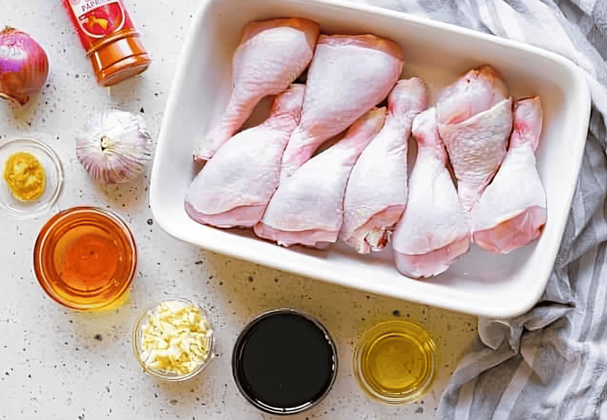 Ingredients for honey soy chicken drumsticks.