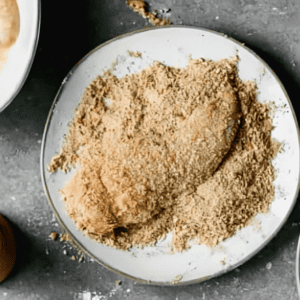 Breadcrumb-coated chicken.