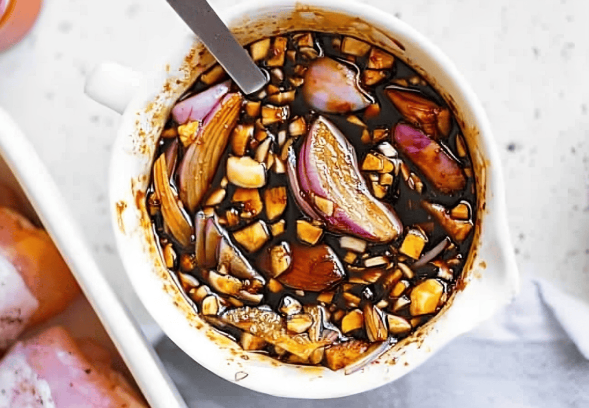 Honey soy marinade in a bowl.