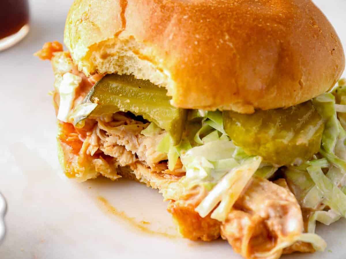 bite out of bbq chicken sandwich