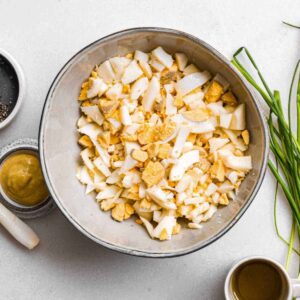 chopped boiled eggs in a bowl.
