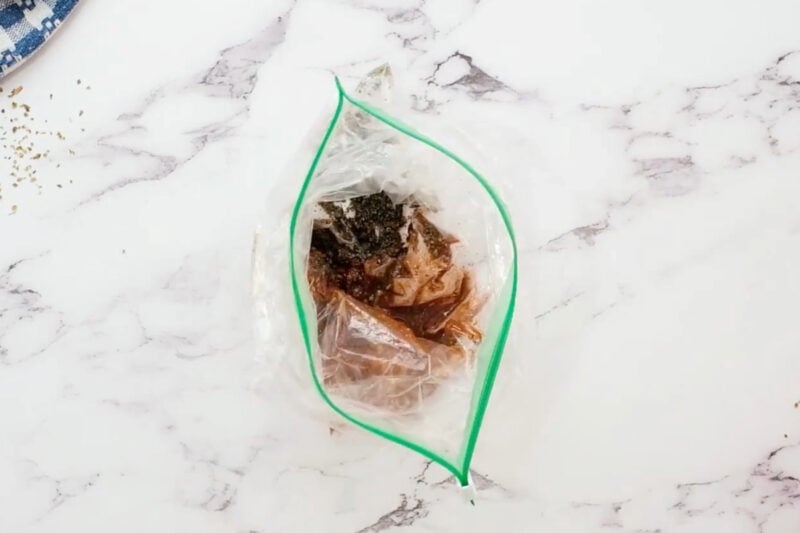 fajita chicken marinade ingredients in a ziplock bag.