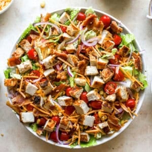 chopped chicken salad ingredients in a large bowl.
