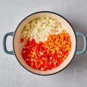 sautéing diced vegetables in a dutch oven.