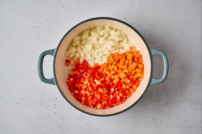 sautéing diced vegetables in a dutch oven.