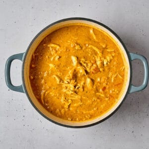 chicken mulligatawny soup in a dutch oven.