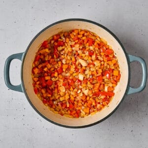sautéed diced vegetables in a dutch oven.