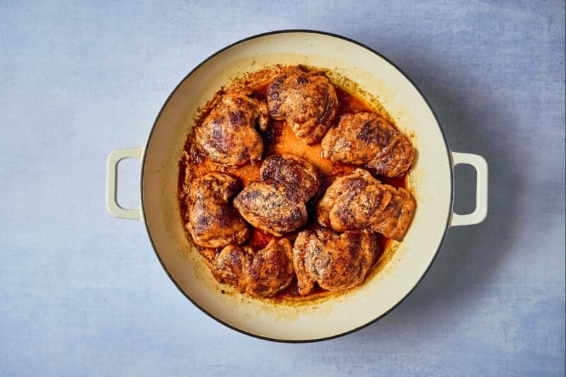 chipotle orange chicken in a dutch oven.