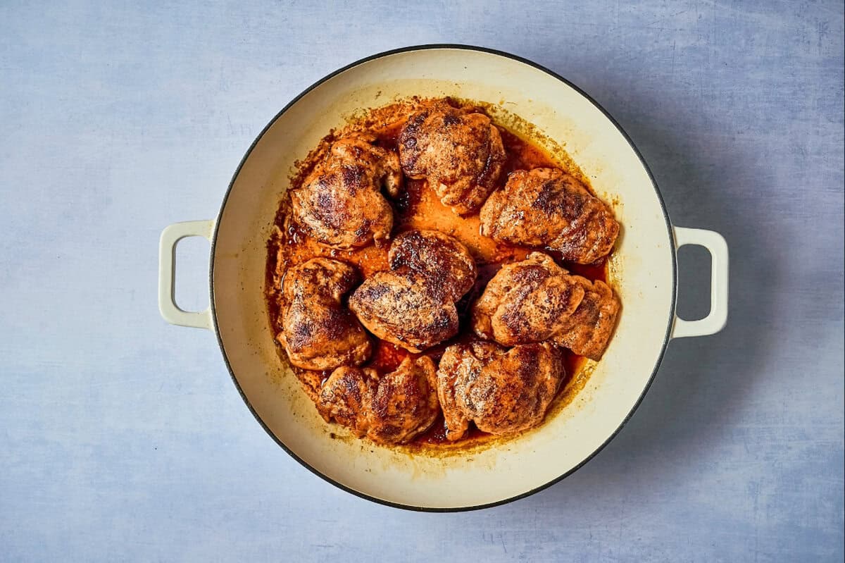 chipotle orange chicken in a dutch oven.