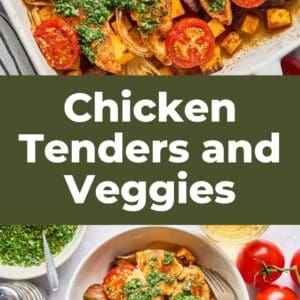 sheet pan chicken tenders and veggies pin.