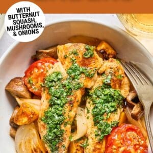 sheet pan chicken tenders and veggies pin.