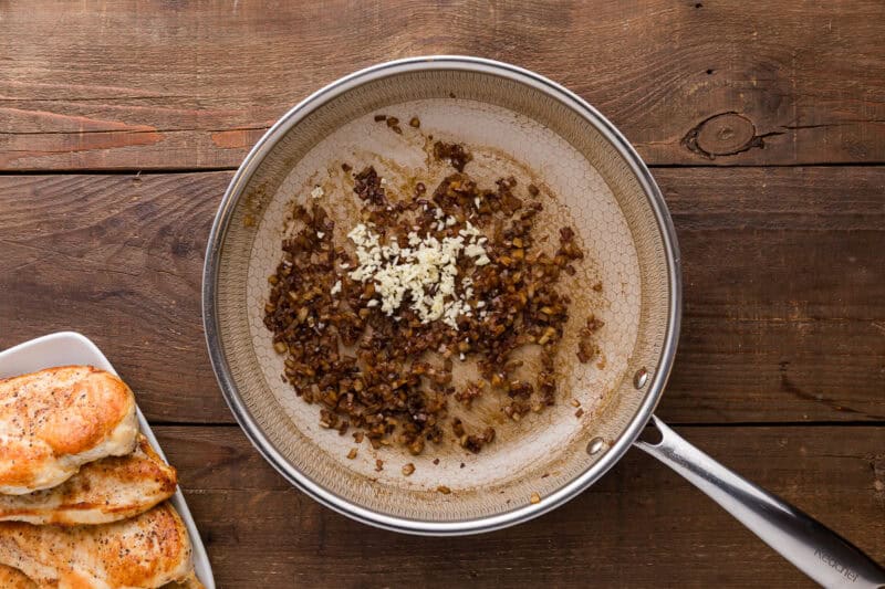 sauteed onions and garlic in a skillet.