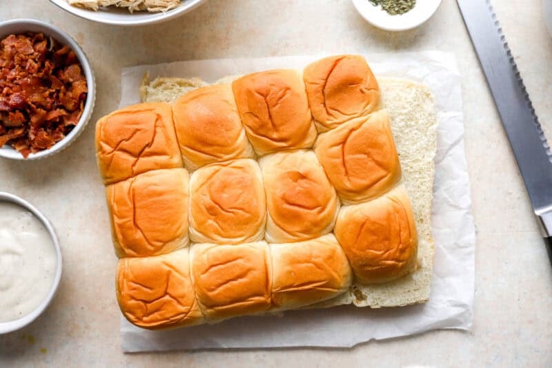 slider rolls cut in half horizontally.