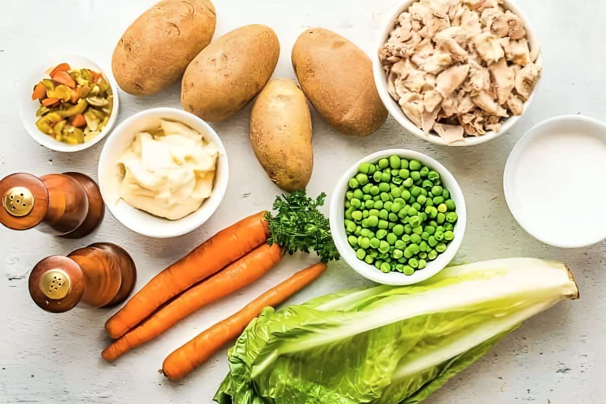 Ingredients for chicken potato salad.