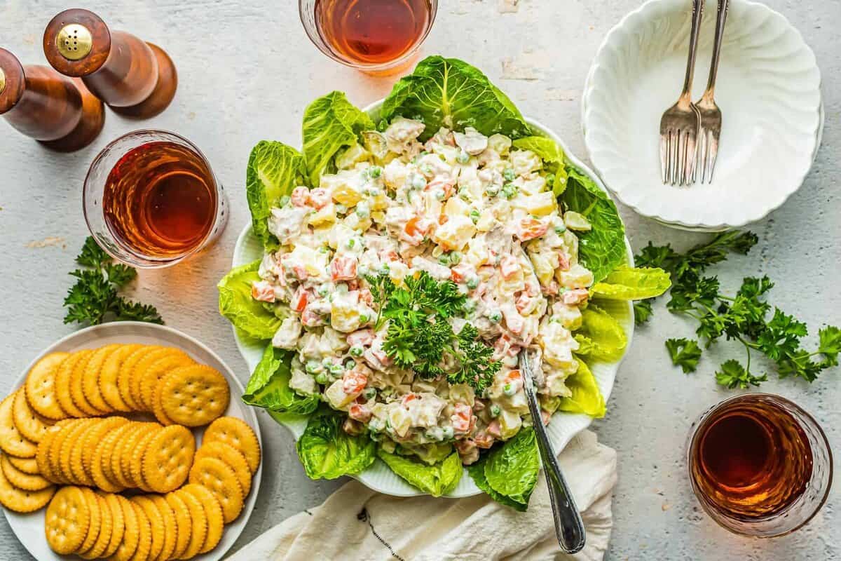 chicken potato salad in bowl