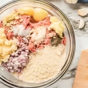 Ground chicken mixture in a bowl.
