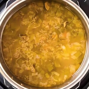 Soup ingredients added to an Instant Pot.