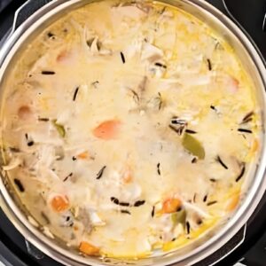 Chicken wild rice soup in an Instant Pot.